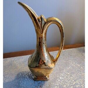 Vintage MidCentury Style Weeping Gold 8" Pitcher Vase Retro Glam EUC